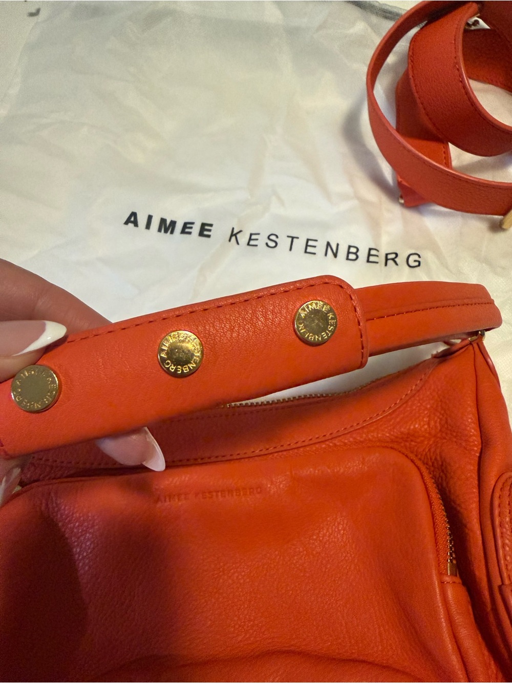 Convertible Shoulder Bag in Bright Orange with Gold Hardware - Picture 8 of 9